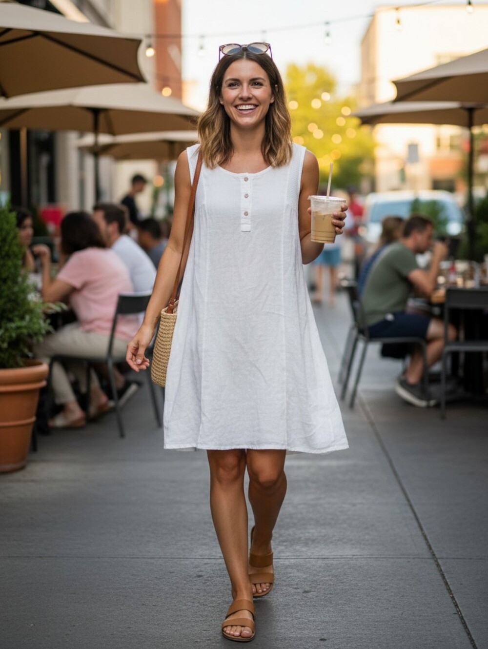M Made In Italy Sleeveless White Linen A-line Shift Mid-length Dress Size M